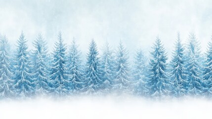 Poster - Snow is gently falling on a serene and majestic evergreen forest, creating a picturesque winter wonderland with a blanket of white covering the ground