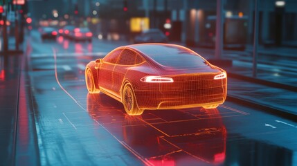 Poster - A modern electric vehicle's digital twin being tested in a simulated crash scenario with detailed analytics.
