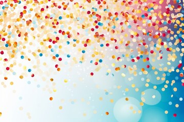 Poster - Multicolored confetti scatters across a bright blue background
