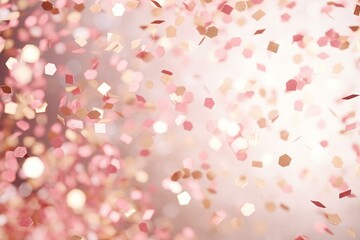 Poster - Pink and gold confetti gently falling against a soft blurred background