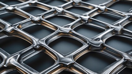 Poster - Stylish close-up view of an intricate metal grid design showcasing modern aesthetics and craftsmanship for architectural or industrial use.