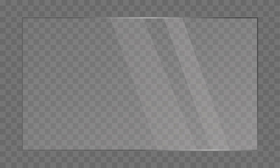 Wall Mural - transparent glass panel on checkered background. realistic acrylic plate. vector illustration.
