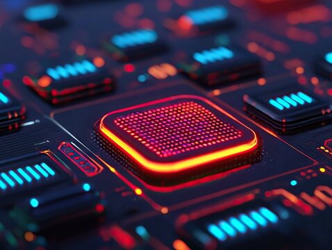 Dynamic circuit board close-up technology lab digital art futuristic environment macro view innovation insights