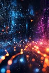 Poster - This vibrant digital background highlights cuttingedge tech processes, including AI, efficient data transfer, and online education, embodying the essence of modern technology and innovation