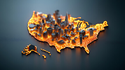 Poster - Illuminated city map of the united states urban landscape digital art creative visualization aerial view modern technology concept