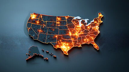 Poster - Dynamic visualization of heat map data across the united states geographic analysis digital artwork modern design aerial view data representation