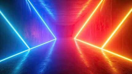 Abstract neon light sci-fi modern futuristic background. Abstract futuristic background with pink blue glowing neon and bokeh lights. Data transfer concept.