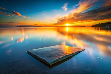 Canvas Print - Serene Minimalism: Slate Board on Calm Water at Sunrise