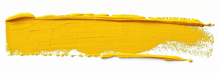 Poster - Bright Yellow Paint Stroke Isolated on White Background for Creative and Artistic Use in Digital and Print Design Projects