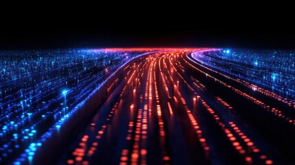 Fototapete - Abstract Representation of Data Flow and Streaming with Colorful Binary Patterns in Dark Space