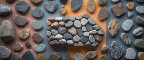 Canvas Print - Collection of various stone shapes arranged on a vibrant unicolored background highlighting their textures and colors