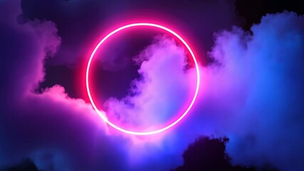 Poster - Neon circle emanates in vivid clouds with dynamic lighting effects