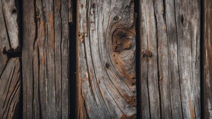 Poster - Textured close-up of weathered wooden planks showcasing natural grain patterns and rustic charm for use in design and background applications.