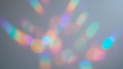 Poster - Colorful Light Reflections Creating Bokeh Effect on Soft Neutral Background in Artistic Abstract Design Visual Display