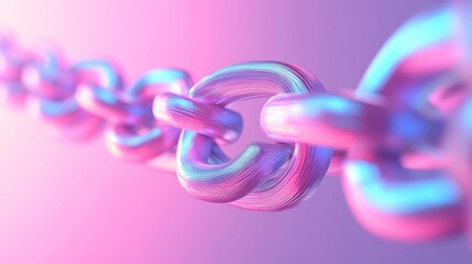 Poster - A close-up view of a colorful chain link, showcasing a blend of pink and blue hues against a soft gradient background.