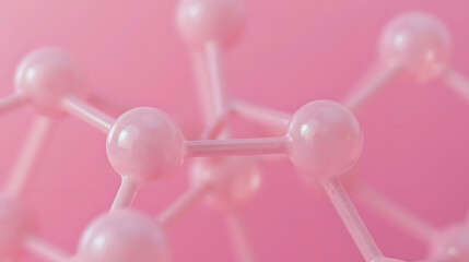 Poster - Pink Molecular Structure with Glossy Atoms and Bonds Representing Chemistry, Biology, and Scientific Research Concepts