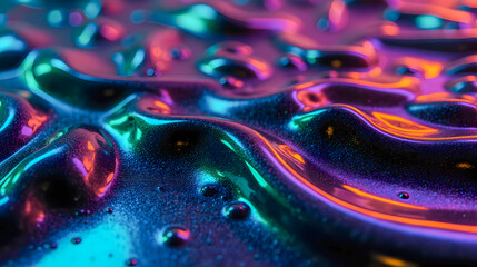 Poster - Vibrant Abstract Surface Texture with Colorful Glossy Ripples and Bubbles in Purple and Blue Neon Hues