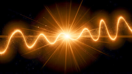 Poster - Vibrant Orange Light Wave in Space Abstract Illustration Radiating Energy and Motion with Sparkling Effects on Black Background