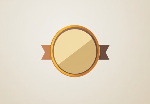 A minimal flat illustration of a blank badge with a gold border and soft lighting, designed in a vintage