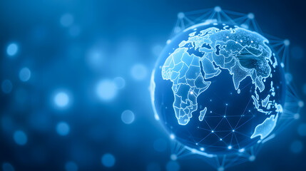 Poster - Blue Global Network Visualization with Earth Map Representation and Digital Connections for Technology and Innovation Themes