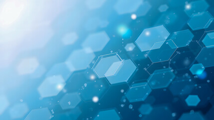 Poster - Blue Hexagonal Abstract Background with Light Bokeh Effects for Modern Technology and Science Themes