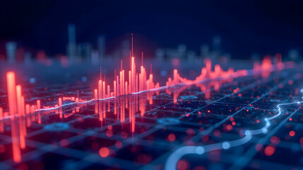 Poster - Vibrant Financial Data Visualization with Red and Blue Graphs Representing Stock Market Trends in Modern Technology Environment