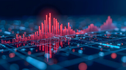 Poster - Visualization of Dynamic Data Analysis with Vibrant Red Bar Graphs Illuminating a Dark Background in a Futuristic Digital Environment