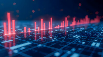 Poster - Abstract Data Visualization of Financial Charts with Neon Glow and Dark Background for Business Analysis and Technology Concepts