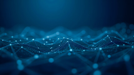 Poster - Vibrant Abstract Digital Waves with Connecting Dots and Lines in Blue Color Scheme Representing Network Technology and Data Visualization