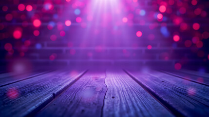 Poster - Vibrant and Colorful Abstract Background with Wooden Floor and Soft Bokeh Lights for Creative Digital Art and Design Projects