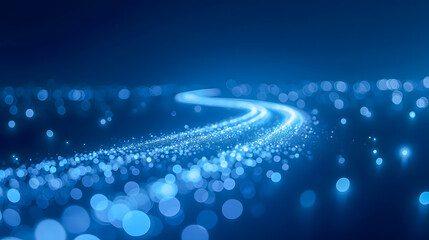 Poster - Ethereal Blue Light Path with Glittering Particles and Dreamy Background for Abstract Designs and Modern Visuals
