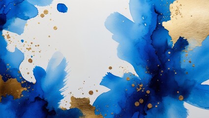 Poster - beautiful blue and gold abstract watercolor design showcasing fluid brushstrokes with textured detai