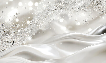 Aufkleber - Shimmering silver elements on light gray abstract background create flowing, elegant design with sparkling highlights and smooth textures
