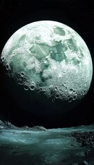 Wall Mural - moonscape panorama a desolate beauty, craters, and shadows under a serene night sky