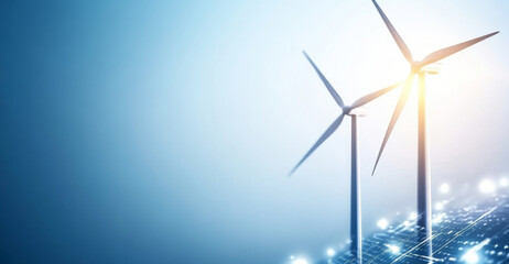 Aufkleber - Wind turbines stand tall against a bright sky, symbolizing the blend of renewable energy sources.