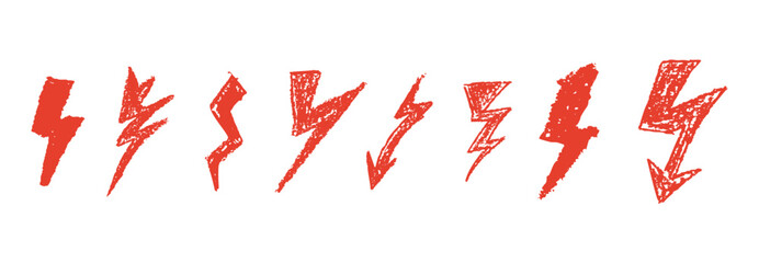 Wall Mural - set of lightning by wax pencil drawing. collection of handdrawing chalk , light flash signs, doodle 