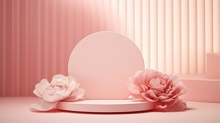 Poster - soft pastel podium display with flowers in 3d design for elegant presentation and promotional use in
