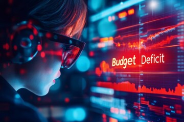Aufkleber - A financial analyst looking at a red downward-trending graph labeled 
