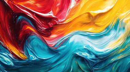 Poster - Vibrant abstract swirl of red, yellow, and blue paint capturing fluid motion and energy. Generative AI