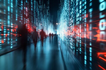 Poster - A futuristic cyberpunk city where people receive automated annuity payments through AI banking