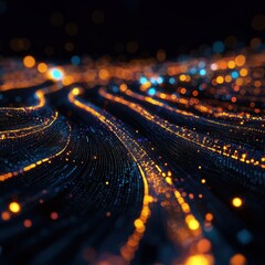 Fototapete - A mesmerizing abstract background featuring glowing waves of blue and orange lights, creating a sense of depth and movement.