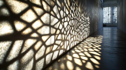 Aufkleber - Intricate shadows create captivating patterns on a hallway wall illuminated by natural light. Generative AI
