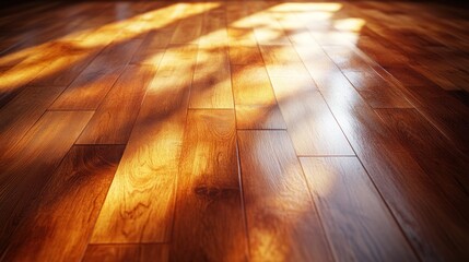 Aufkleber - Beautiful hardwood floor with sunlight creating patterns in a warm and inviting interior space. Generative AI