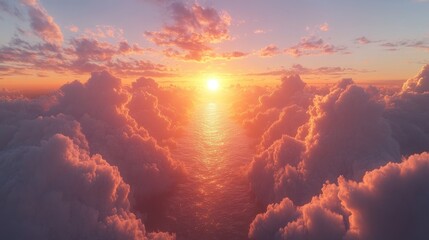 Poster - Majestic sunrise over ocean waves with vibrant clouds reflecting golden light. Generative AI