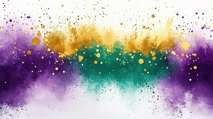 Poster - Vibrant Mardi Gras Inspired Digital Watercolor Abstract Background with Splashes of Purple, Green, Gold and Artistic Texture