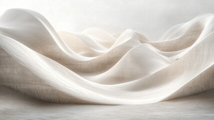 Aufkleber - Soft waves of textured white fabric create an ethereal landscape in a serene setting. Generative AI