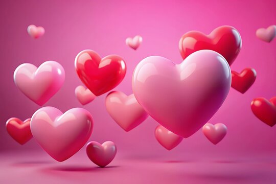 pink hearts on a red background 8 March. Women's Day pink heart banner for the website.