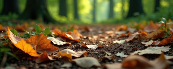 Wall Mural - crinkled paper scraps scattered on forest floor, foliage, organic, leaves