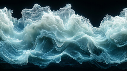 Wall Mural - Fluid patterns of translucent waves illustrate intricate beauty in a dark background. Generative AI