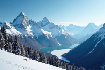 Wall Mural - serene mountain landscape with frozen peaks of friuli venezia giulia, landscape, nature, winter